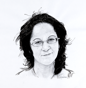 32978 Portret van Karima Ouchan, geboren Marokko 1969, schrijfster, leerling-begeleider voor allochtone leerlingen, ...